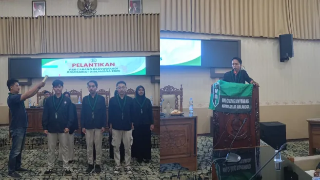 Proses Pelantikan Pengurus HMI Komisariat Airlangga (Kiri) yang dipimpin oleh Ilham Layli Mursidi, Ketua HMI Cabang Banyuwangi (Kanan) (MimbarFoto/Abdy)