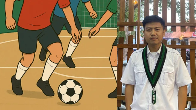 Ilustrasi Futsal Pelajar dan Foto Ketua HmI Komisariat Pancasila Ilman Nafia Media Berjaringan Indonesia Timur
